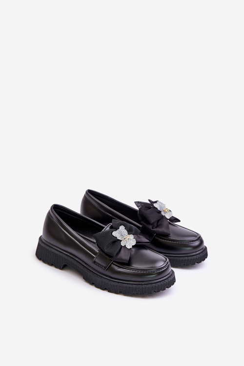 Dívčí Mokasíny S Mašlí Eko Kůže Černé Avallesa