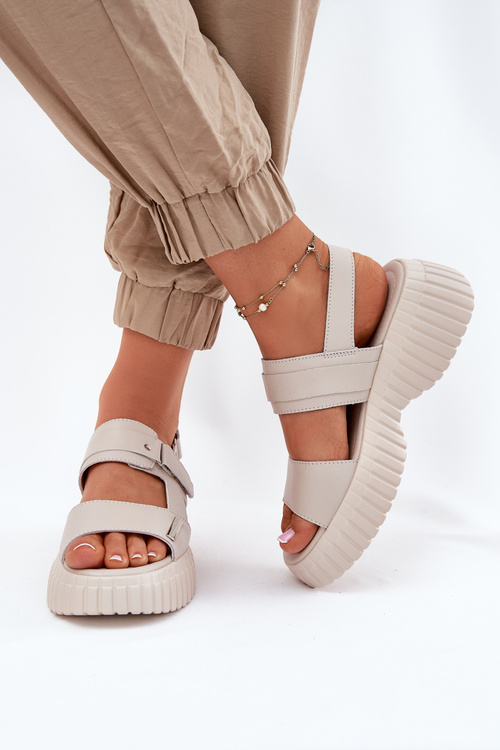 Kožené Dámské Sandály Na Platformě Béžové Mertella