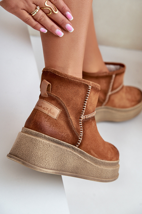 Kožené Semišové Sněhule Boty Na Platformě A Klínu Hnědé Maciejka 06769-29 Hnědé