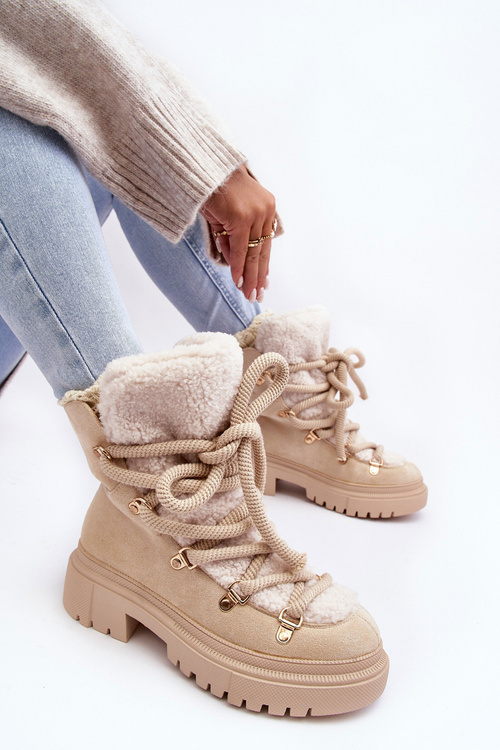 Dámske snehové topánky s ľahkou béžovou viazaním shala
