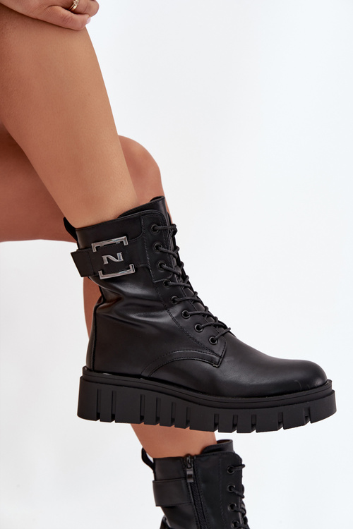 Dámské botky na platformě s ozdobným detailem zateplené černé Lyrana