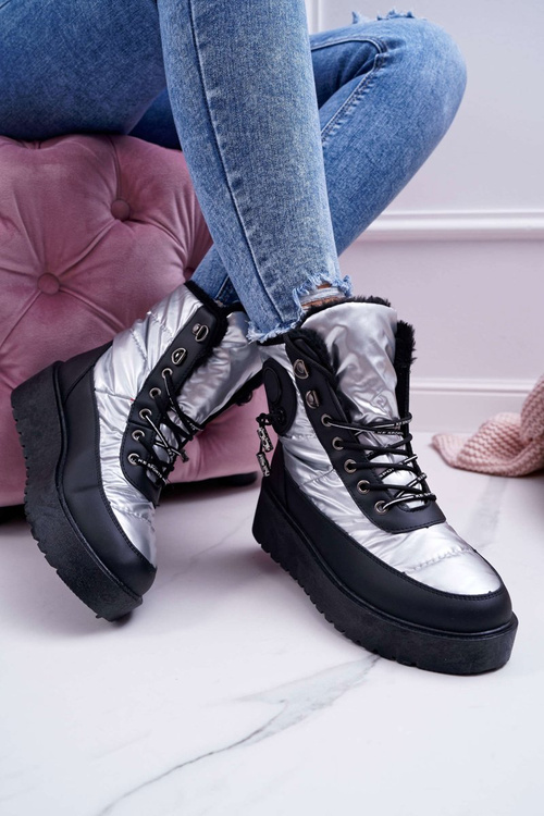 Dámské Sněhule Zateplené Kožešinou Stříbrné Fahrenheit