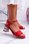 Dámske sandále na post farebná červená päta