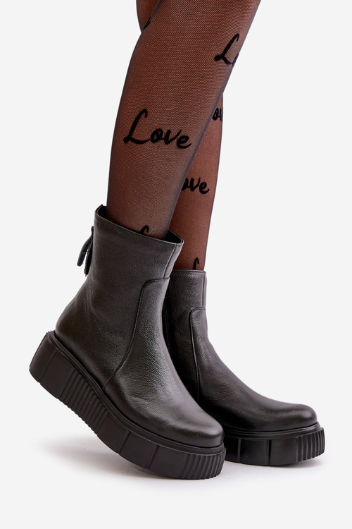 Zazoo 60369 Dámské Kožené Botky Na Platformě Černé