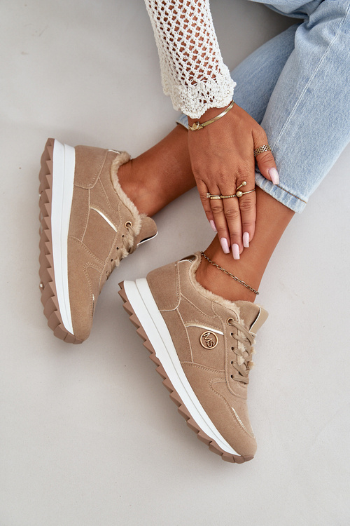 Dámske Športové Topánky Zateplené Kožušinou Na Platforme Khaki Lerisas