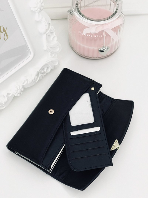 Large Women's Black Trendy Wallet Gold Zipper