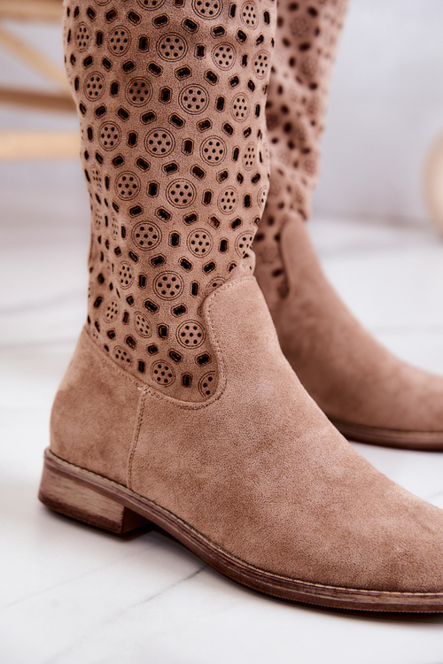 Prolamované Semišové Ploché Kozačky Béžová Darnell