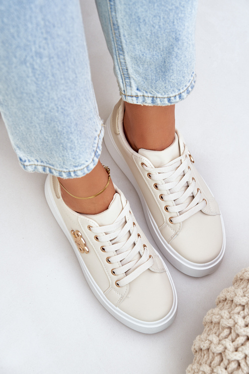 Dámske Tenisky Na Platforme Béžovo-Zlaté Temittes