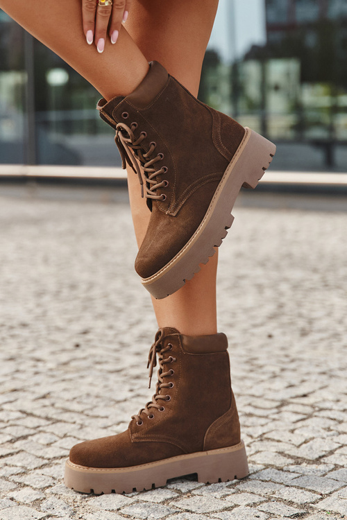 Semišové dámske pracovné čižmy s šnúrkami Big Star SS274792 hnedé