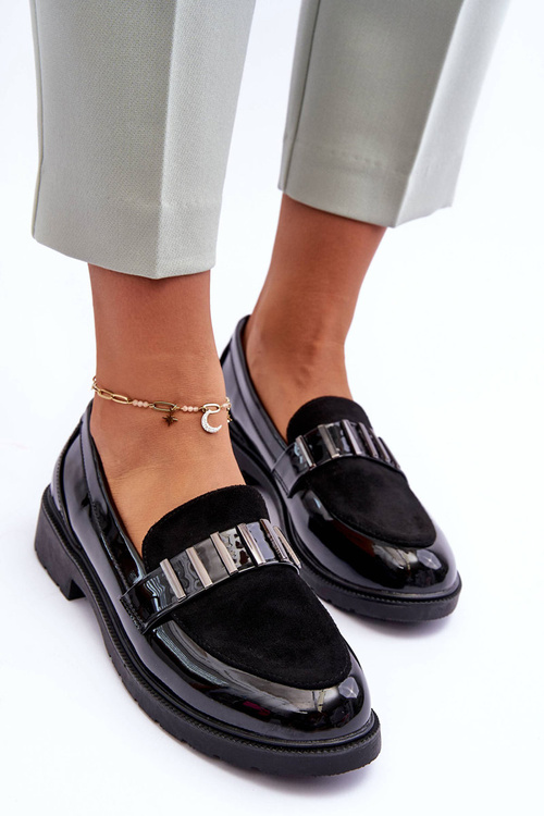 Maľované mokasíny s dekoráciou Black S. Barski Hy317