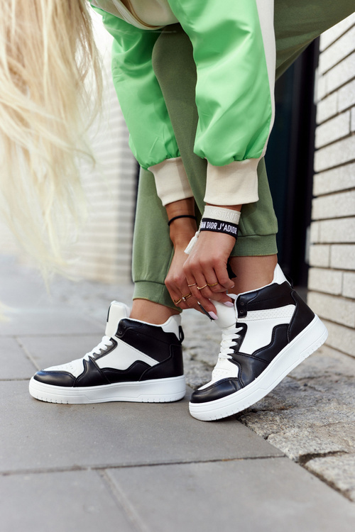 Vysoké dámske biele čierne športové topánky Megithoe