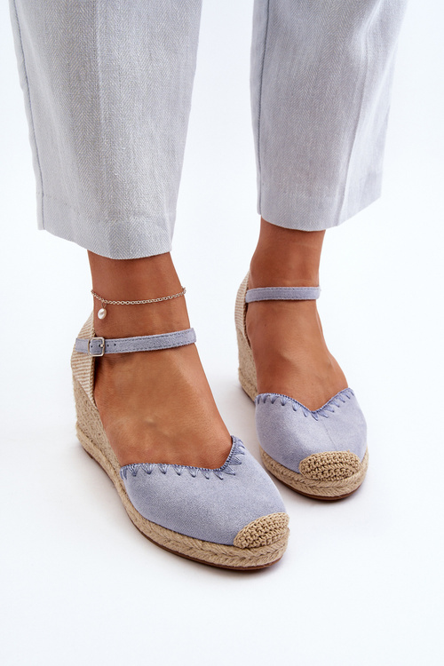 Sandály espadrilky z modrého semiše s pletenou plátnovou podrážkou Raylin