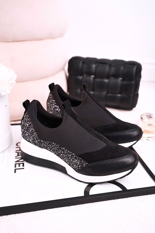 Dámské Klínové Kožené Boty Sneakersy Černé Stříbrné Frances