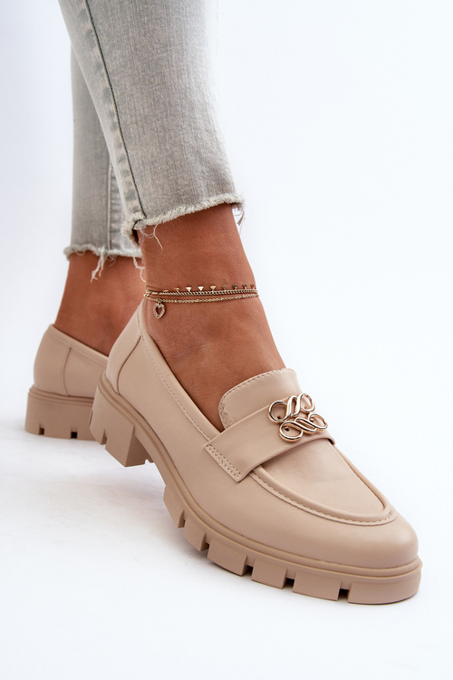 Elegantní dámské mokasíny s zlatým ozdobou béžové Tosisa