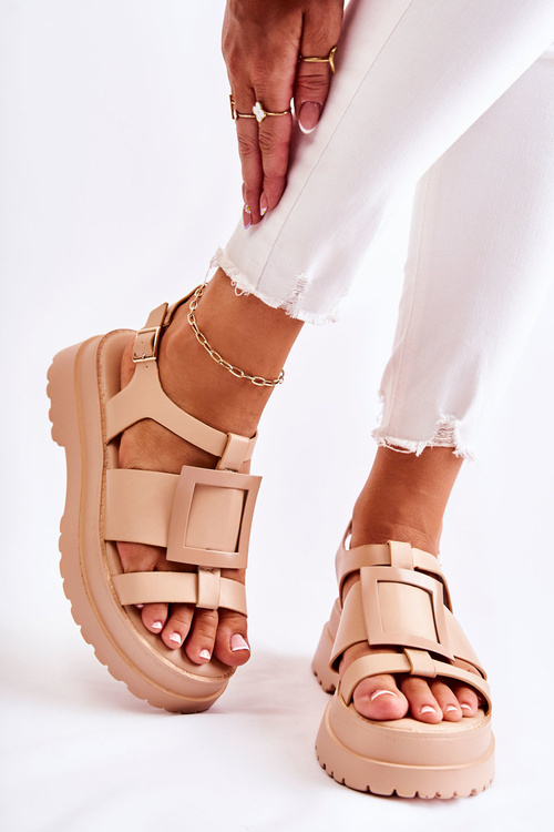 Dámské kožené sandály na platformě Tmave béžové Corene