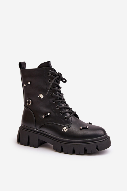 Dámské Boty Pracovní S Ozdobami Eko Kožené Černé Cadenilla