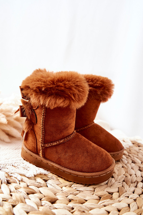 Dětské Teplé Sněhule Semišové s Mašlemi D.Khaki Funky