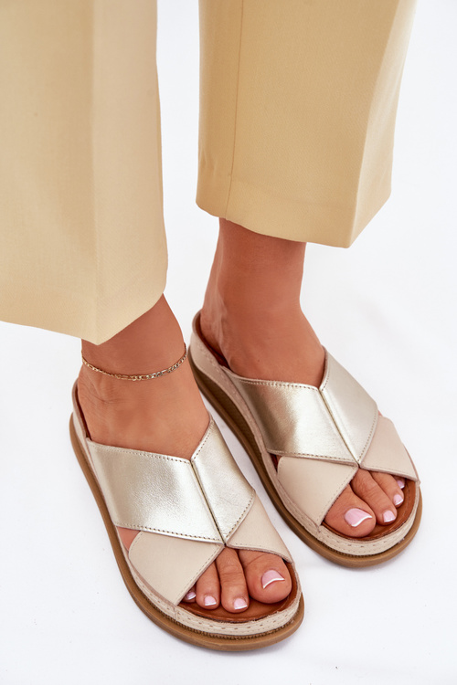 Kožené Dámské Sandály Na Platformě Maciejka L4986-37 Béžovo-Zlaté