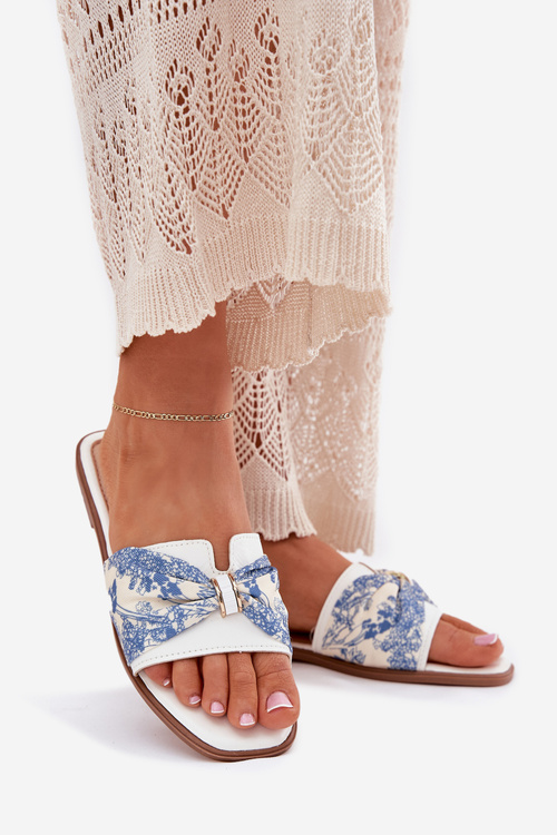 Dámské Pantofle Na Plochém Podpatku S Mašlí Bílé Avenza