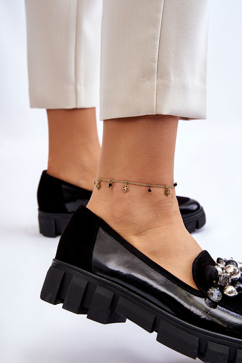 Dámske mokasíry na čiernej platforme Laura Messi 2392