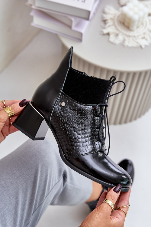 Zazoo 60503 Kožené Boty Na Podpatku Zateplené Černé