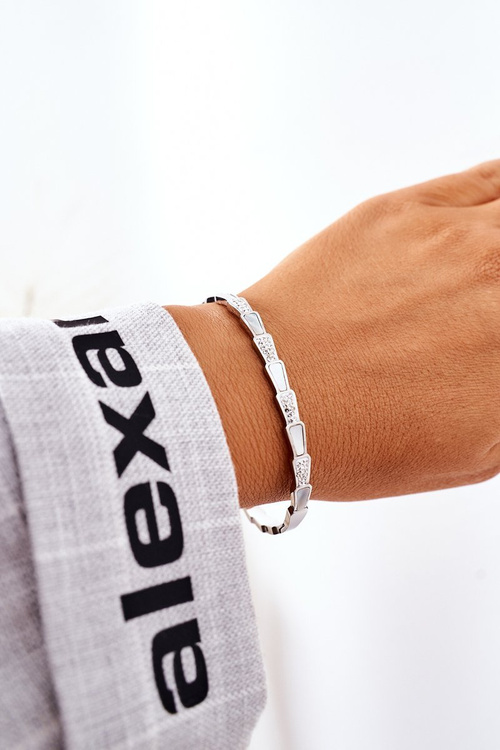 Oceľový náramok so zirkónmi a striebornou perlou