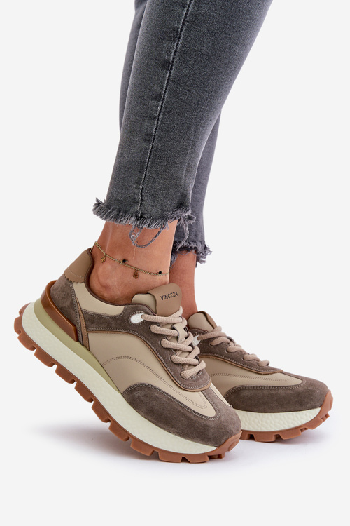 Dámské Sneakersy Na Platformě Z Přírodní Kůže Béžové Vinceza 41465