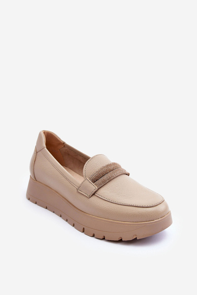 Kožené topánky na plošine s dekoráciou ľahkej béžovej lehira