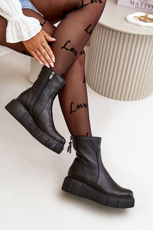 Zazoo 60369 Dámské Kožené Botky Na Platformě Černé