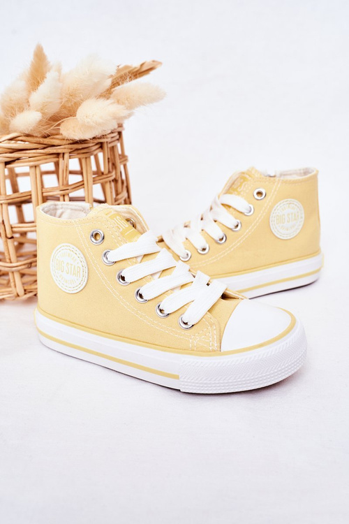Detské vysoké tenisky s veľkou hviezdou HH374138 Zipper žltý