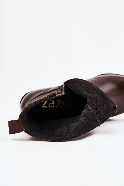 Kožené dámske kovbojky na podpätku s podšívkou Zazoo 60565 Čokoládové