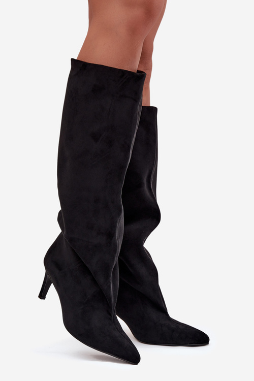 Nazouvací dámské kozačky na jehlovém podpatku černé Taffine