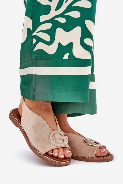 Ploché Sandále S Ozdobou Béžové Haliones