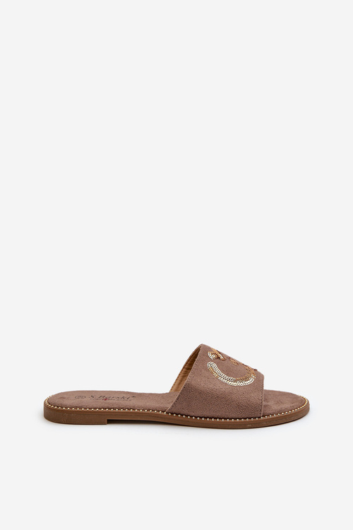 Dámske Ploché Papuče S Flitrami S.Barski KV27-052 Hnedé