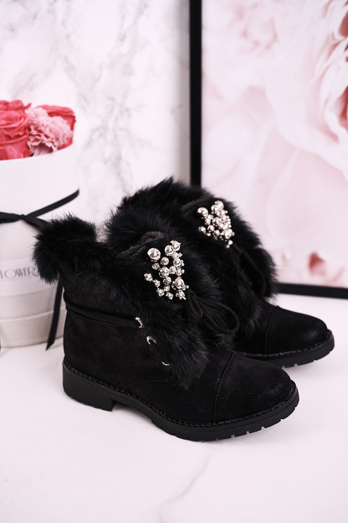 Dětské Teplé Boty S Kožešinou Nubuk Černé Ella