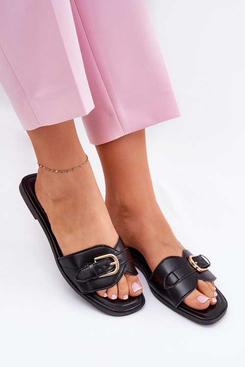 Ploché Dámske Sandále So Zlatou Sponou Čierne Esiobb