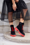 Dámske topánky, čierne, červené semišové topánky
