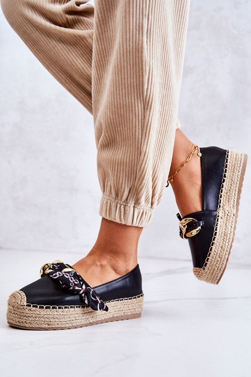 Dámské kožené espadrilky s efektním Černá Fancy