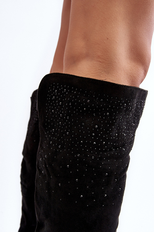 Dámské zdobené kotníkové boty na plochém podpatku černé Cintya