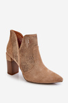 Prolamované semišové boty na vysokém podpatku Béžová Leanna