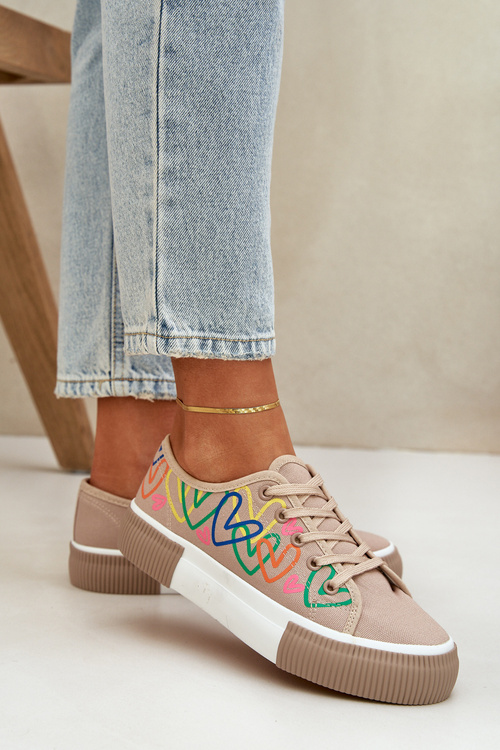 Dámské Tenisky Srdce Tmavě Béžové Fonirea