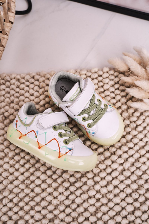 Detské športové topánky s žiariacou jedinou LED bielymi a zelenými diskotékami