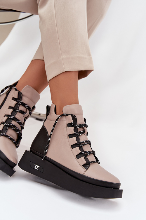 Kožené dámske platformové čižmy s podšívkou Artiker 55C0884 Béžové