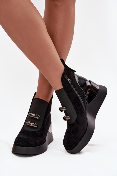 Dámske členkové čižmy na platforme D&A MR52-106 Čierne