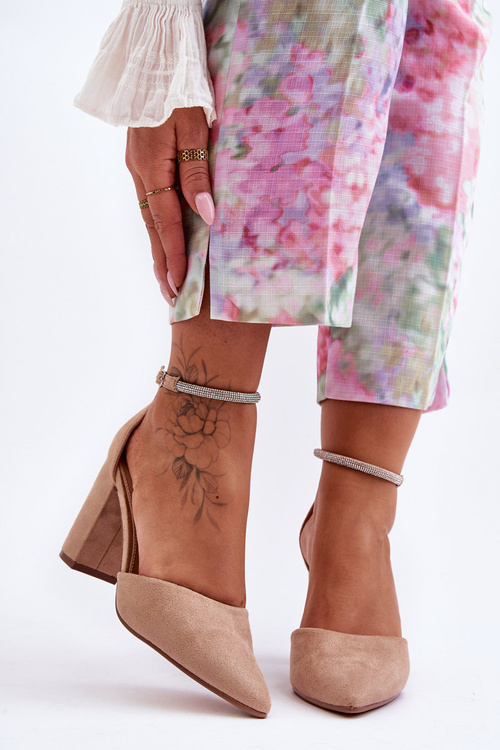 Zamszové Pumpy se Cyrkoniami Tmavě béžová Diamond