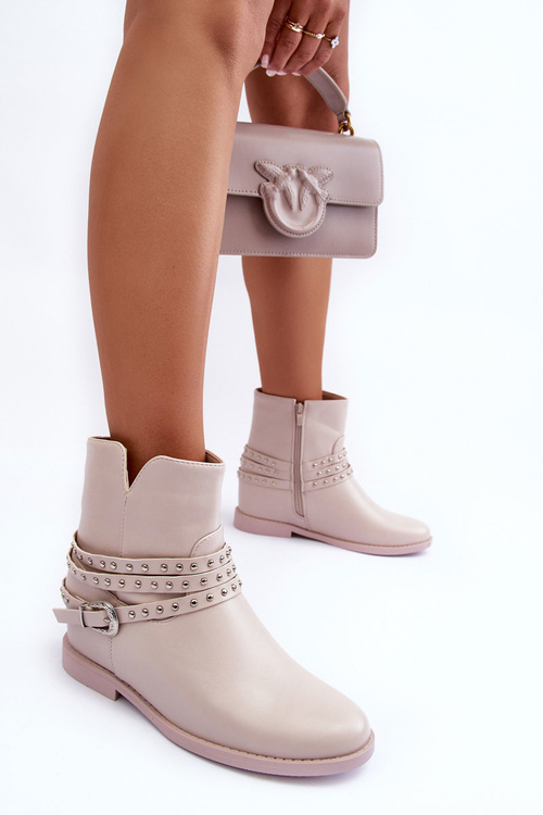 Zdobené kožené dámske ploché podpätky béžová adkrana