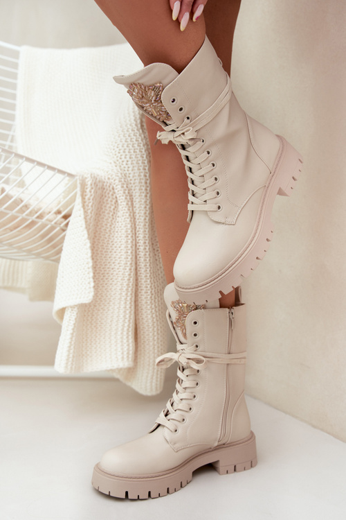 Zateplené pracovné čižmy s ozdobou béžové Kelilea