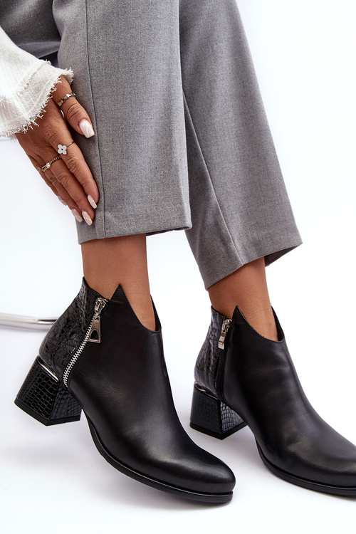 Dámske kožené topánky na čiernom stĺpiku s nízkym Zazoo 4111