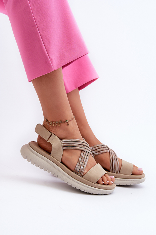 Lehké Dámské Pohodlné Sandály Na Suchý Zip Beige Ceclea