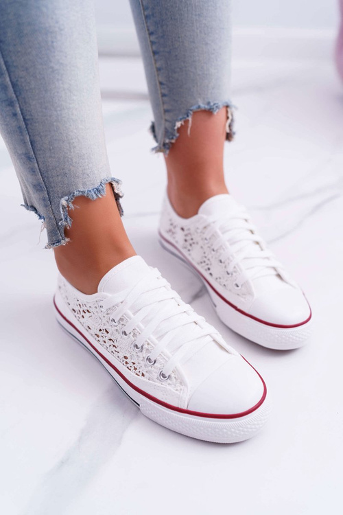 Dámske tenisky s nízkym čipkou bielych Vera Vera